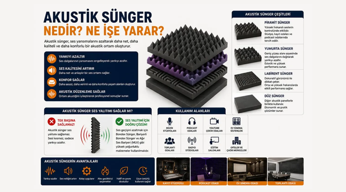 Akustik Sünger Nedir? Ne İşe Yarar? Ses Yalıtımı Sağlar mı? (2026 Rehberi)